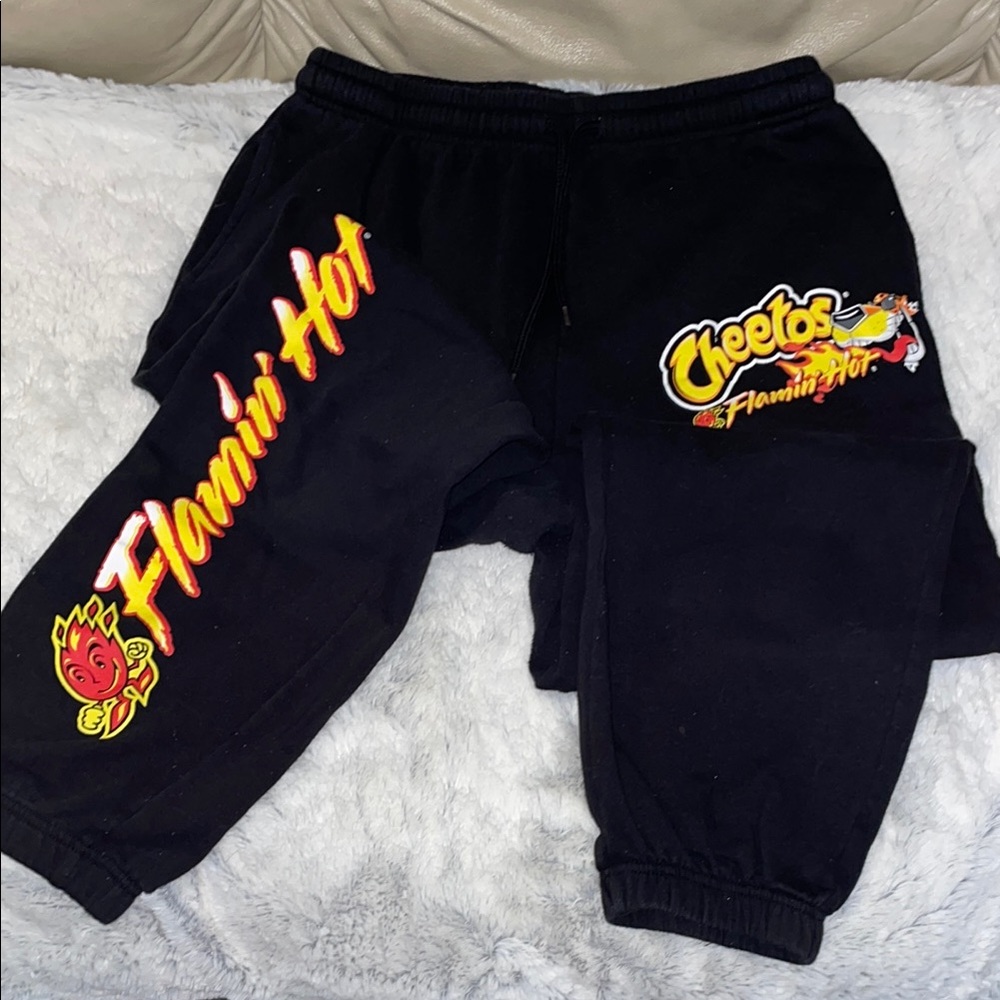 Cheetos Flamin' Hot Sweatpants Black.  Size Large